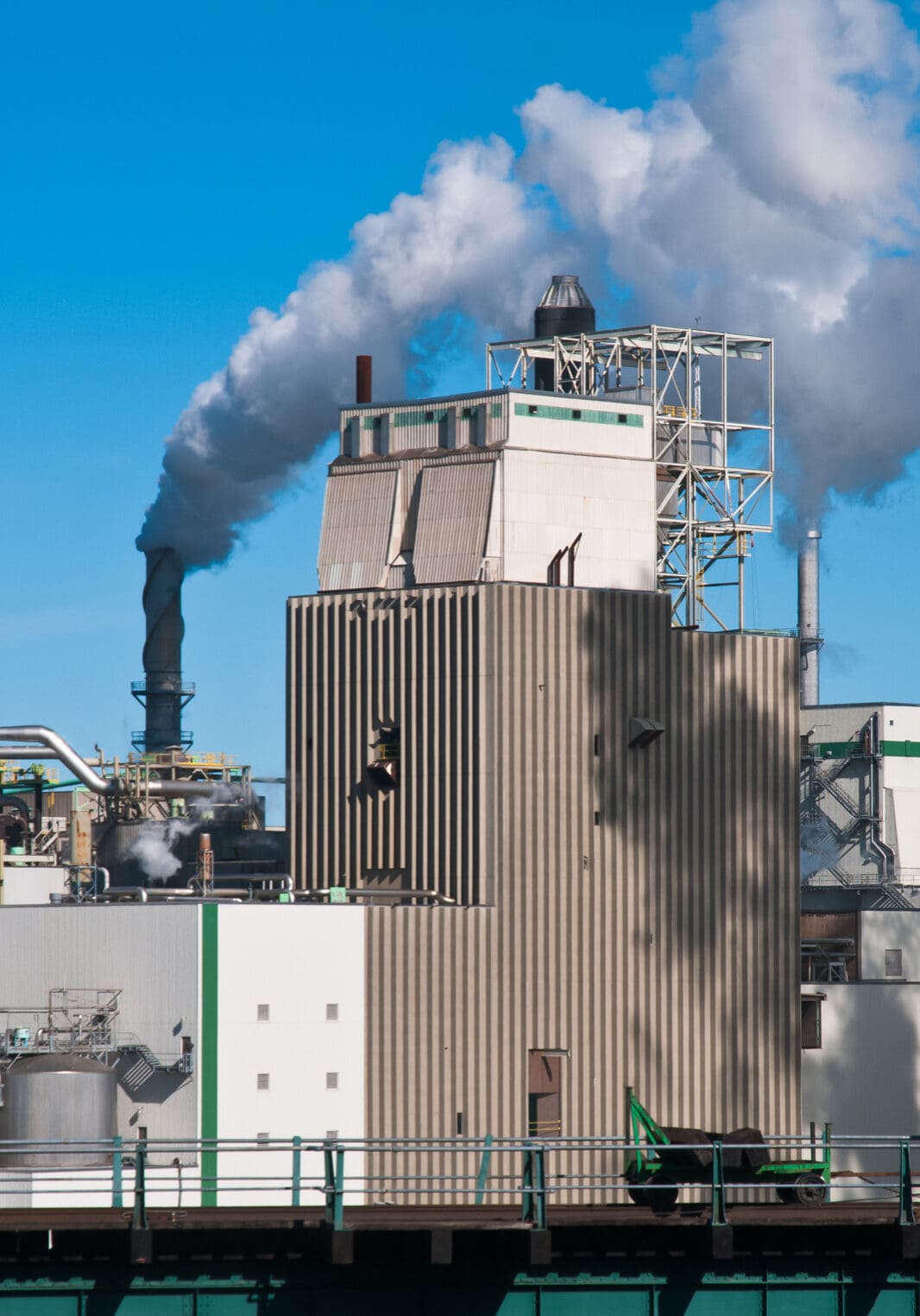 Plumes of steam rise from a pulp paper mill in St. John, New Brunswick