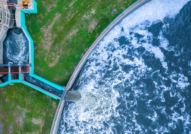 Aerial view water treatment tank with waste water.