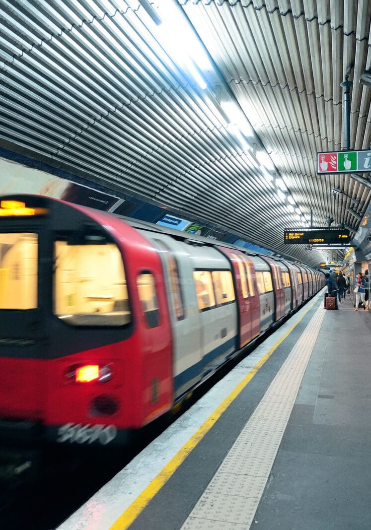 LONDON, UK - SEP 27: London Underground station interior on September 27, 2013 in London, UK. The system serves 270 stations, 402 kilometers of track with operation history of 150 years